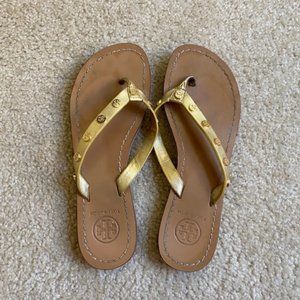 Tory Burch Gold Flip Flops
